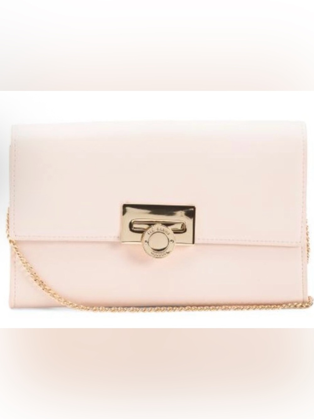 Ted Baker London Cream Colored Chain Shoulder Clutch with Gold Hardware